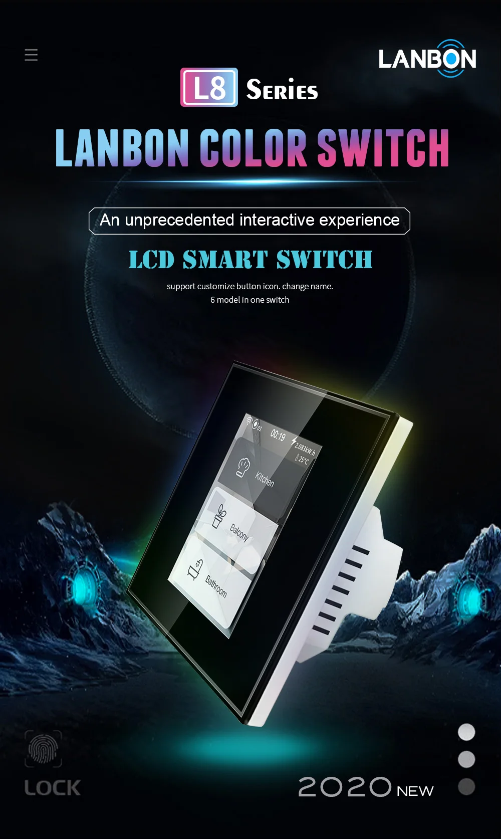 Lanbon Smart Home-systeem Nieuwste ontwerp LCD-scherm Slimme dimmer Wifi Mesh Afstandsbediening Schakelaar Tuya Homekit