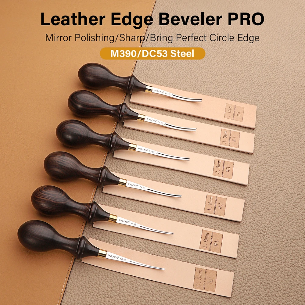 WUTA 1PC Leather Edge Beveler PRO Skiving Craft Work M390 / DC53 Steel Ebony Handle Cutter Edger Creaser Skiver Leather Tools