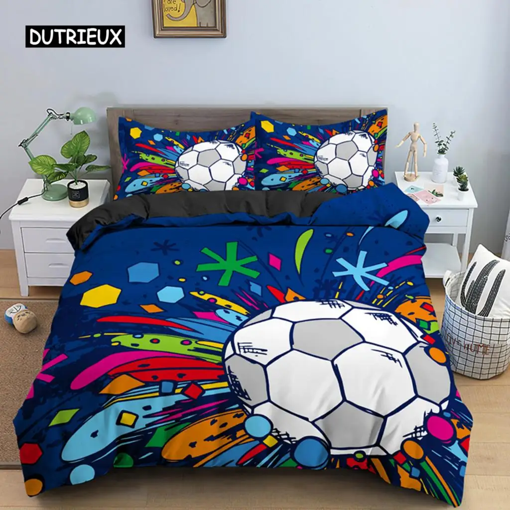 

Football Duvet Cover Set Soccer Bedding Set for Boy Teen Microfiber Sports Theme Comforter Cover Soccer Ball Pattern Quilt Cover