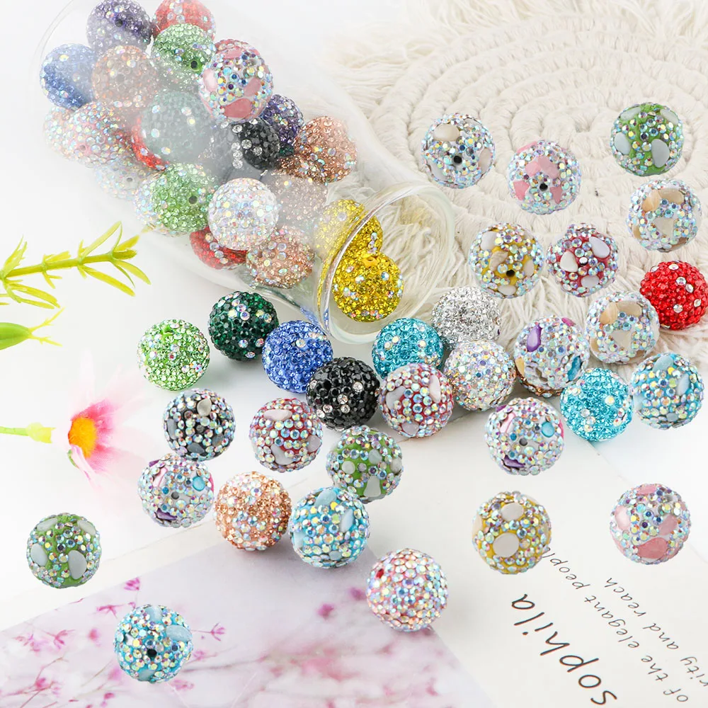 10Pcs 16/17mm Colorful Shambhala Rhinestone Shell Acrylic Beads For DIY Jewelry Fashion Bracelet Pendant Pen Keychain Accessorie