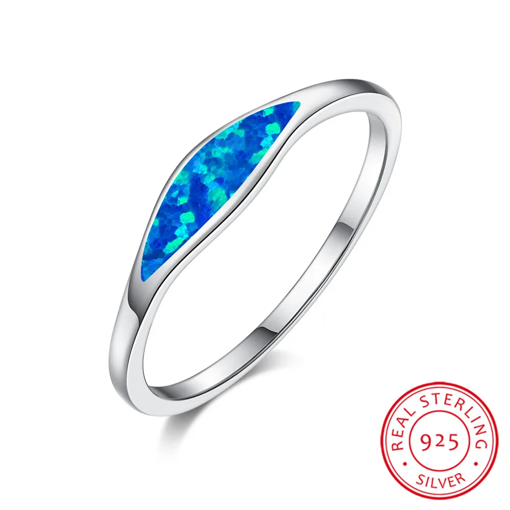 Real 925 Sterling Silver Engagement Ring Blue Fire Opal Stone Rings For Women Wedding Band Jewelry Valentine\'s Day Gift