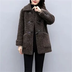 Women's New Middle-Aged And Elderly Cashmere Thickened Imitation Lamb Wool Overcoat Female Winter Grain Wool Middle Long Coat