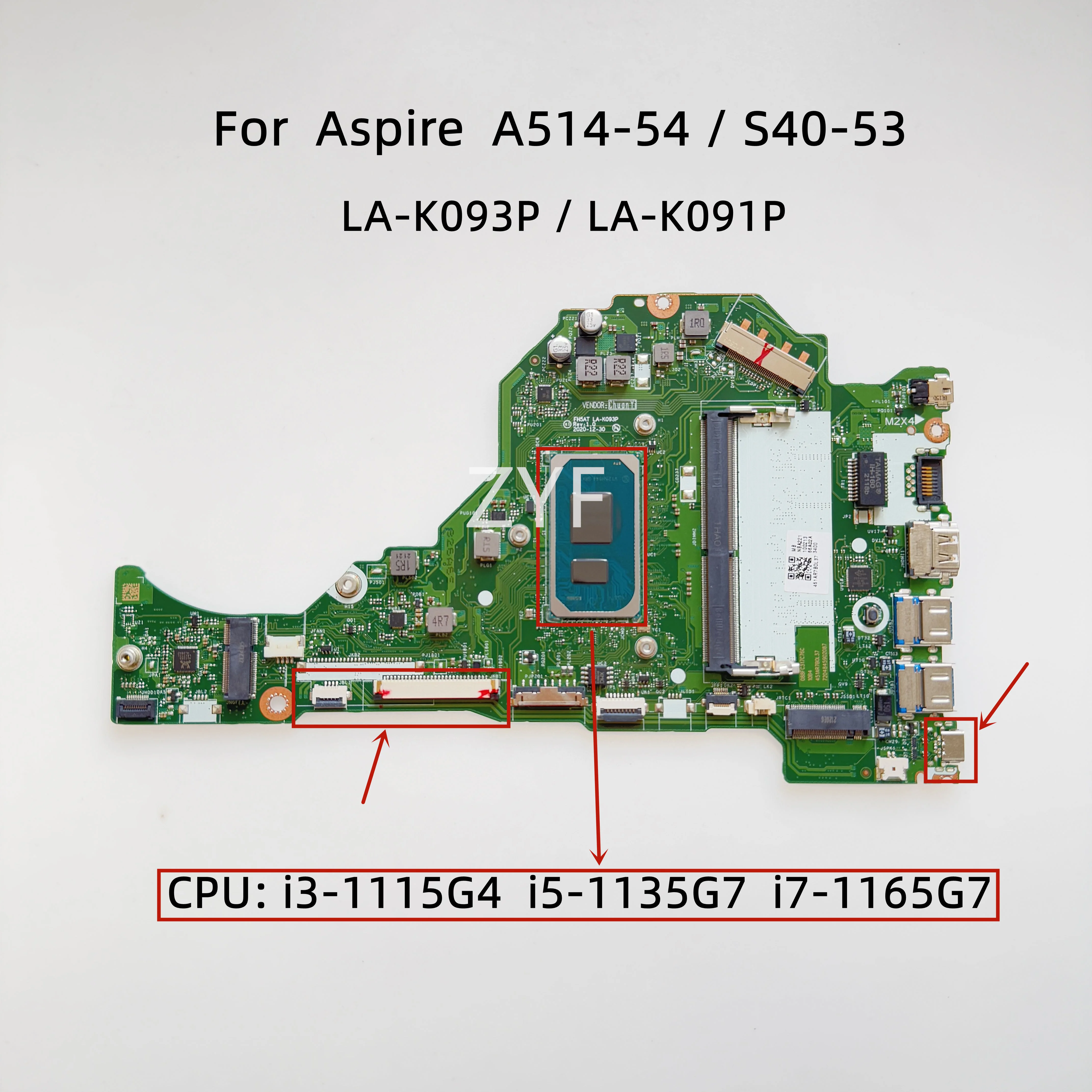 Para Acer Aspire A514-54 S40-53 placa base de computadora portátil LA-K093P LA-K091P con i3-1115G4/i5-1135G7/i7-1165G7 CPU DDR4 de 14 pulgadas