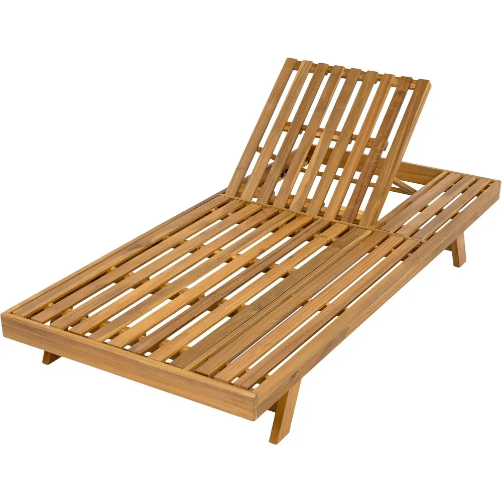 

2/3 Foldable Acacia Wood Chaise Lounge, 4-Position Adjustable Backrest Recliner with Flat Storage Surface,Weather-Resistant Outd