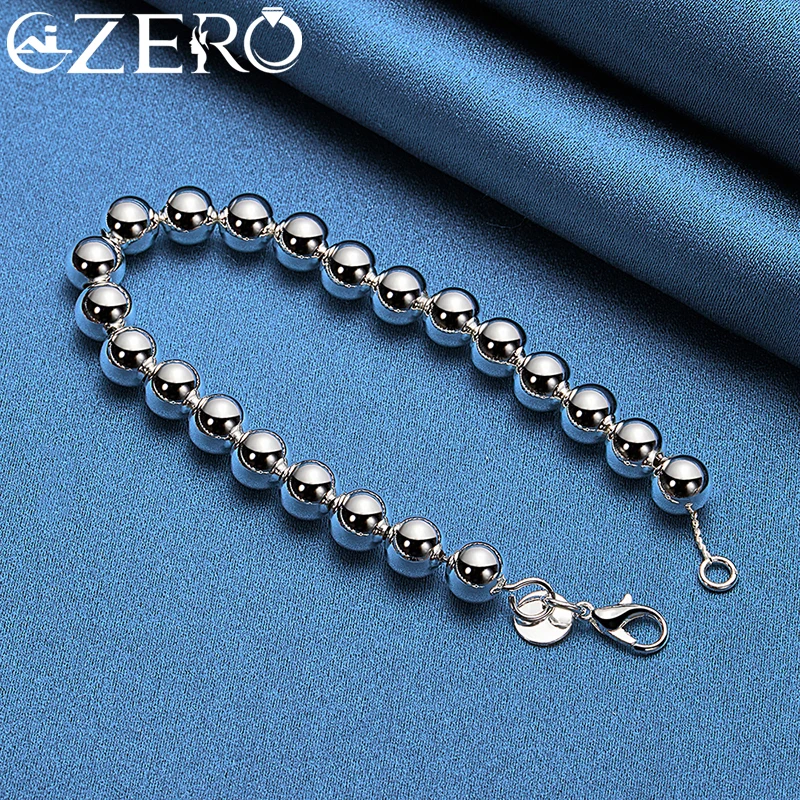 ALIZERO Bracciale in oro 18 carati Argento sterling 925 Liscio 8MM Perline Bracciali per donna Uomo Moda Fascino Regalo di gioielli per feste di