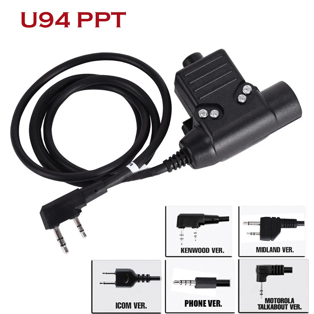 Tactical U94 PTT Headset Adapter for Kenwood ICOM Midland Motorola Talkabout Radio Headphone PTT Plug Walkie Talkie Connector