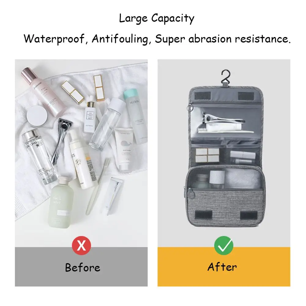 Large Capacity with Hook Water-resistant Travel Toiletry Bag Makeup Case Cosmetic Organizer Bag Hanging Makeup Bag