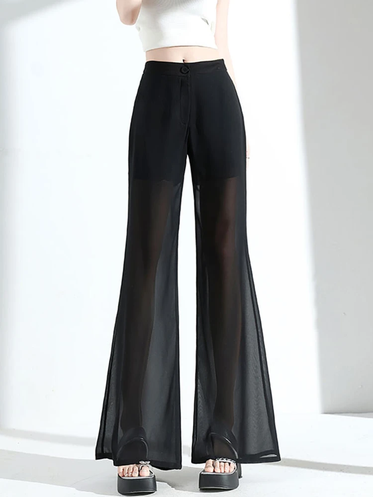 Pantaloni da abito in chiffon di seta di ghiaccio a vita alta a gamba larga sottili pantaloni casual lunghi fino al pavimento per le donne estate comoda vestibilità ampia