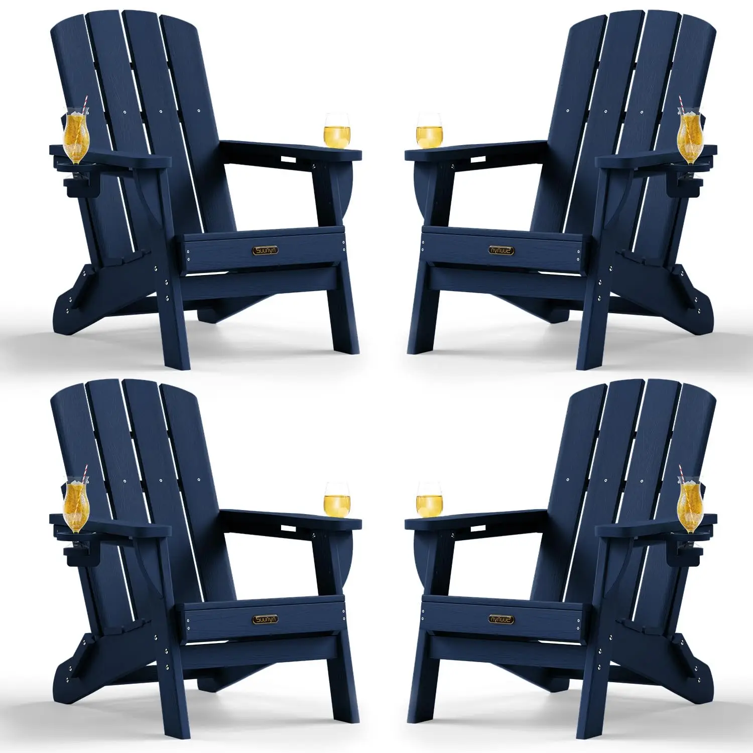 Folding Adirondack Chair Set of 4, HDPE All-Weather Outdoor Chair with 2 Cup Holder for Patio Garden Fire Pit, Customized