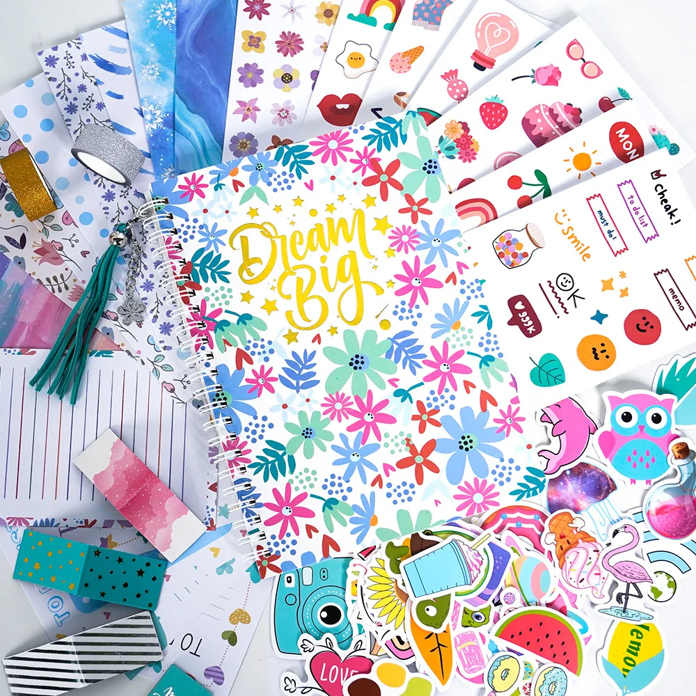 New Blue DIY Journal Sticker Set Scrapbook Stationery Gift Box Diary Notebook for Kids Journaling Supplies Decoration