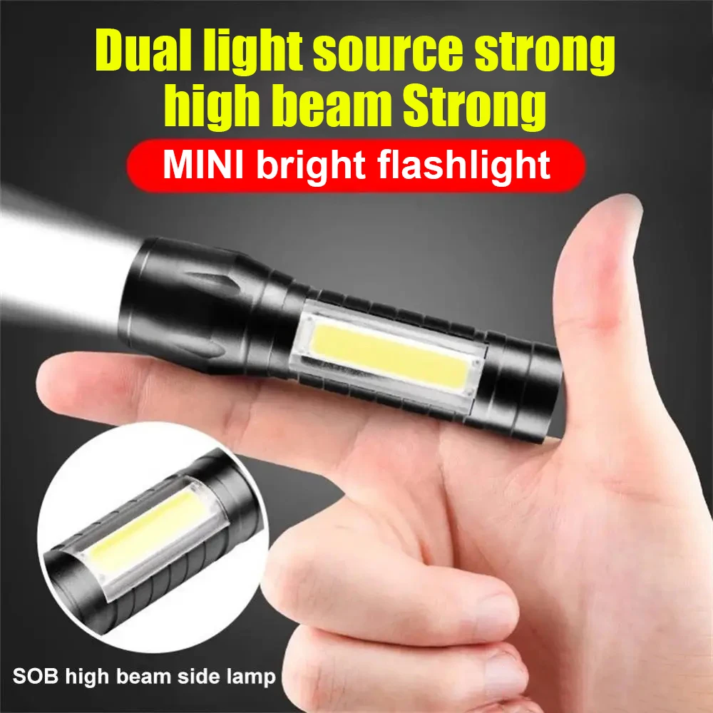 

Portable LED Flashlight Zoom Focus Flashlight Built In Battery USB Rechargeable COB Side Light Torch Waterproof Camping Light