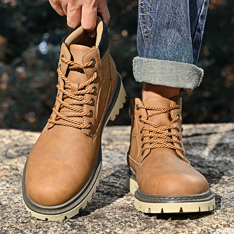 

Мужские высокие ботинки, удобные нескользящие повседневные мужские ботинки с круглым носком на толстой подошве, размеры 38-47