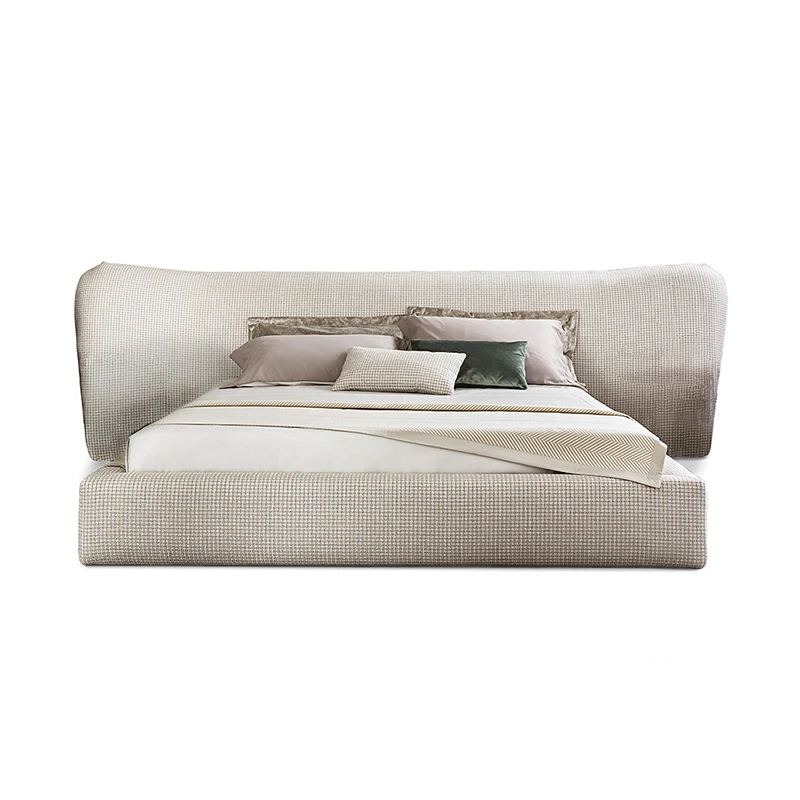

Large headboard upholstered fabric wooden double bed, bedroom furniture