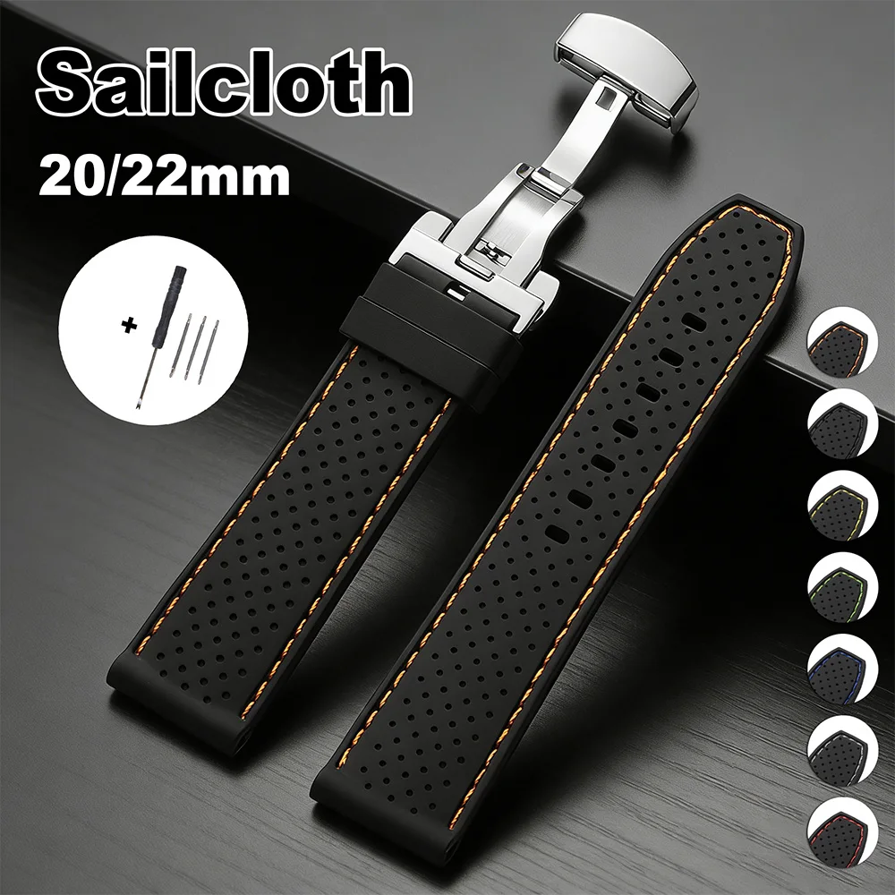 

Soft Silicone Rubber Watch Strap 20mm 22mm Silicone Watch Band Sport Waterproof Breathable Wrist Band Butterlfy Buckle Bracelet