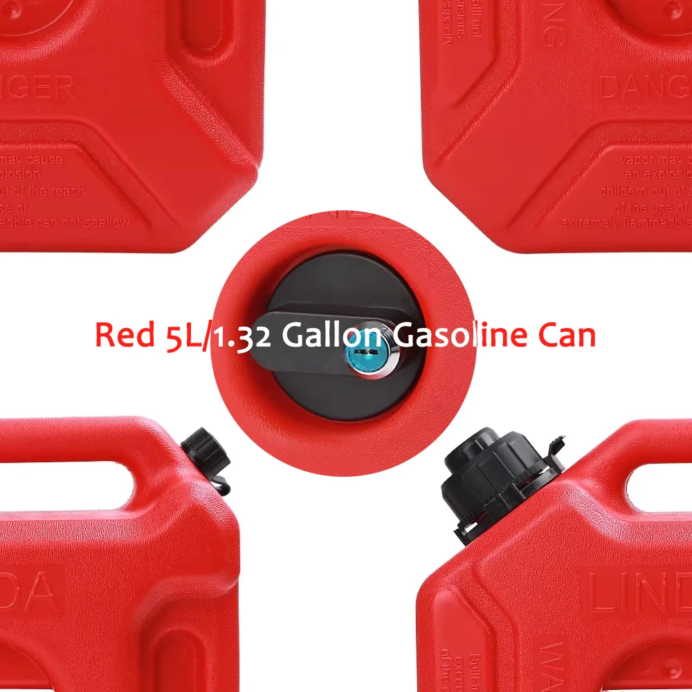 Gas cans Red 5L / 1.32Gallon Gas Tank in Polyethylene(HDPE) Material with Anti-theft
