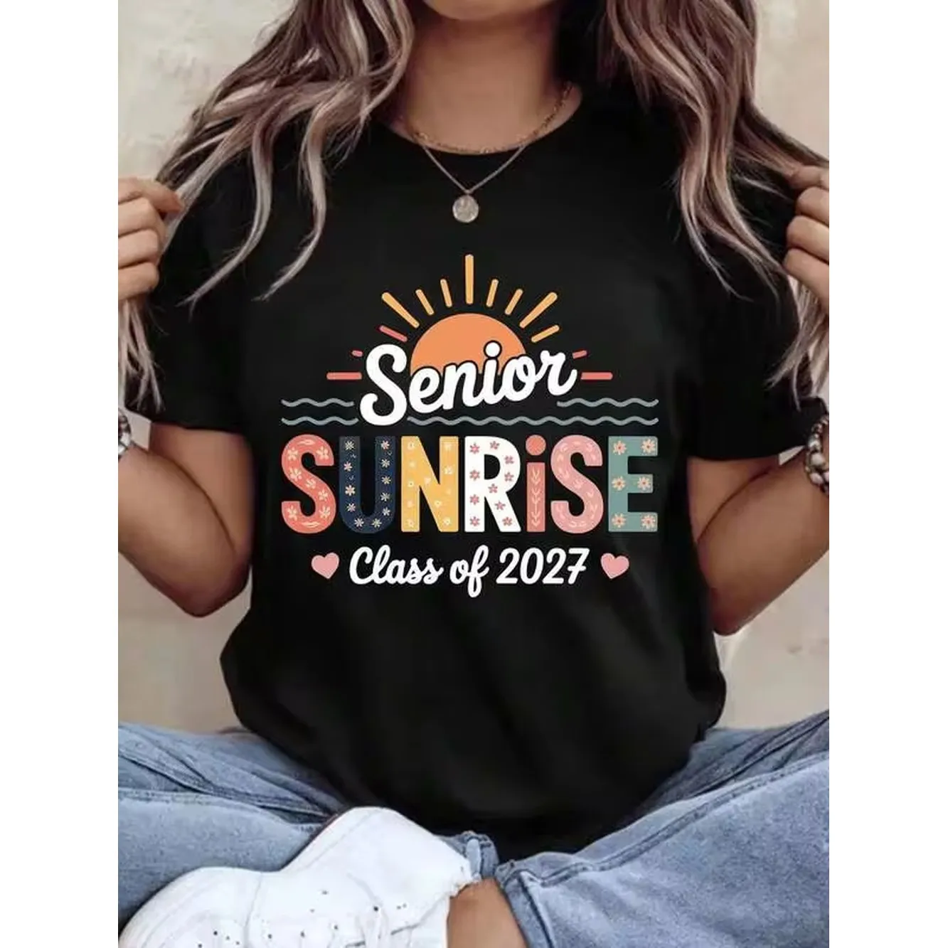 Senior Sunrise Class Of 2027 Graduation T Shirt For Women Girls High School Senior Year Gift Summer Outfit Birthday Present For Graduates,220g