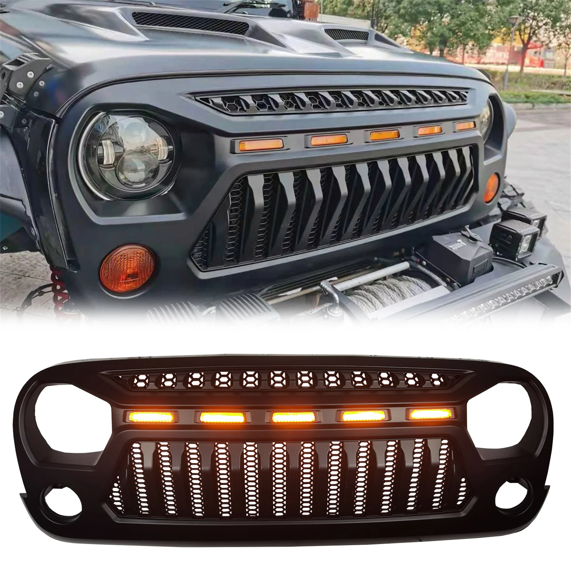 To Thailand Black ABS Front Grille Guard Matte Grill Front Hood Inserts Mesh Grille Frame Cover for Jeep Wrangler JK  J395