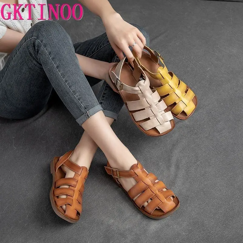 GKTINOO 2024 New Women Sandals Real Leather Summer Shoes Women Roman Fashion Daily Vacation Female Footwear Size 35-40