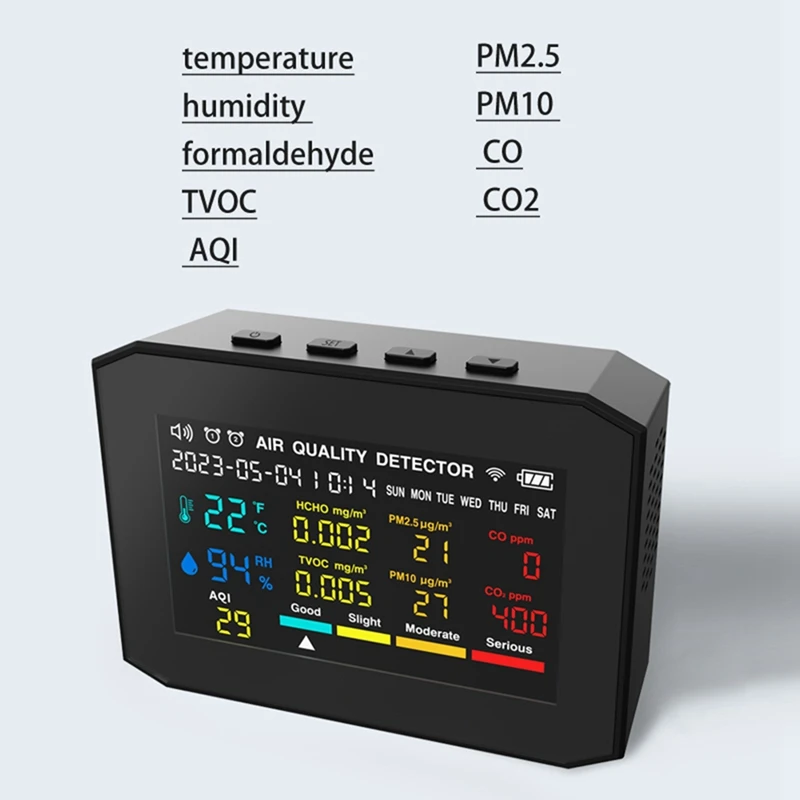 10-In-1 Air Quality Monitor CO2 Meter CO TVOC HCHO PM2.5 PM1.0 PM10 Temperature And Humidity Carbon Dioxide Detector Durable