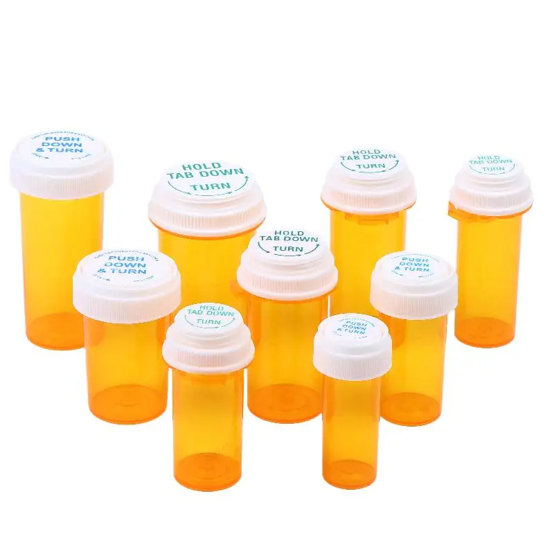 Envase farmacéutico a prueba de niños, fácil de abrir, botella de plástico vacía con tapa de doble cara, 5/10/20 piezas