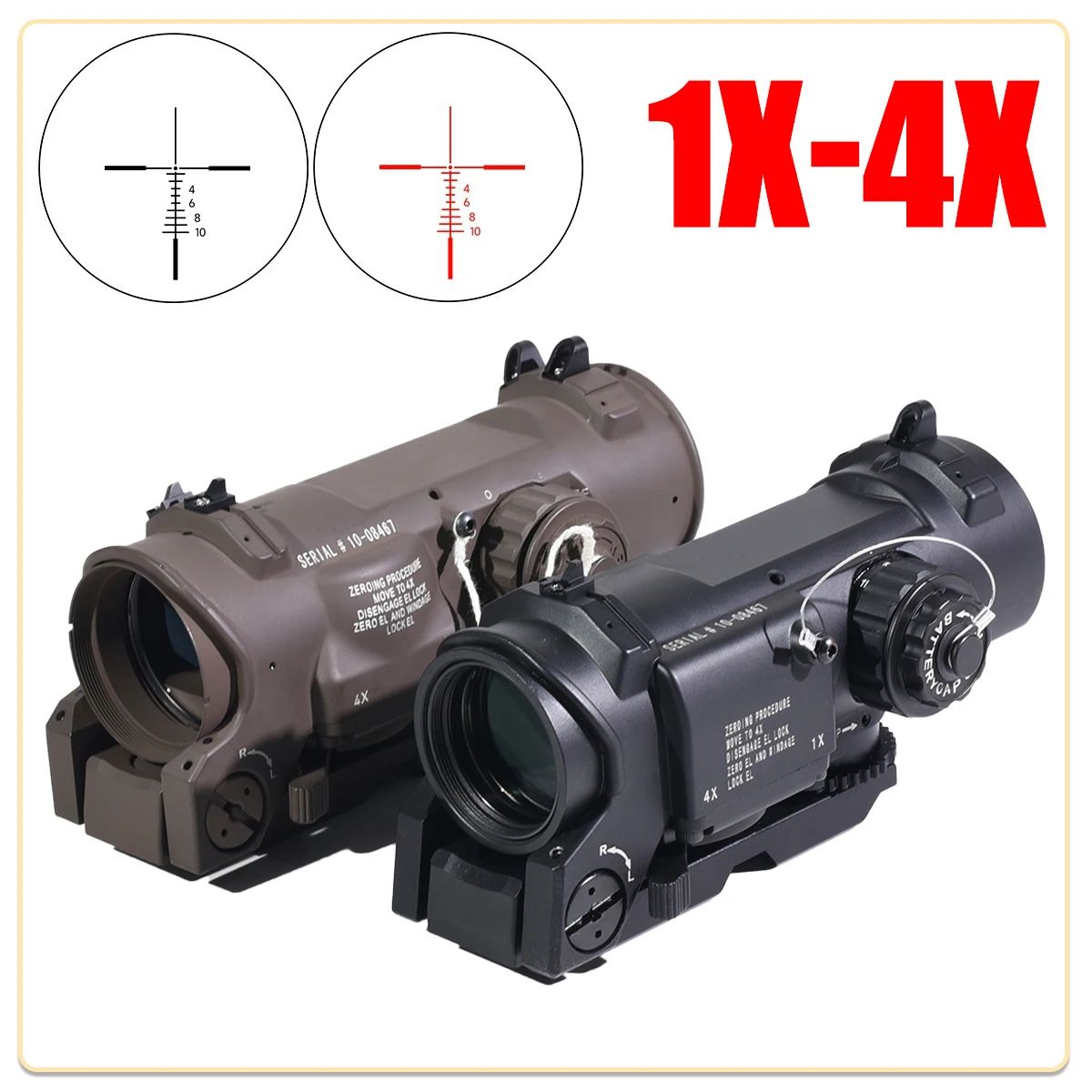 Tactical 1x-4x Fixed Dual Purpose Scope Red Illuminated Scopes Red Dot Sight for Hunting Shooting Quick Detachable Rifle Scope