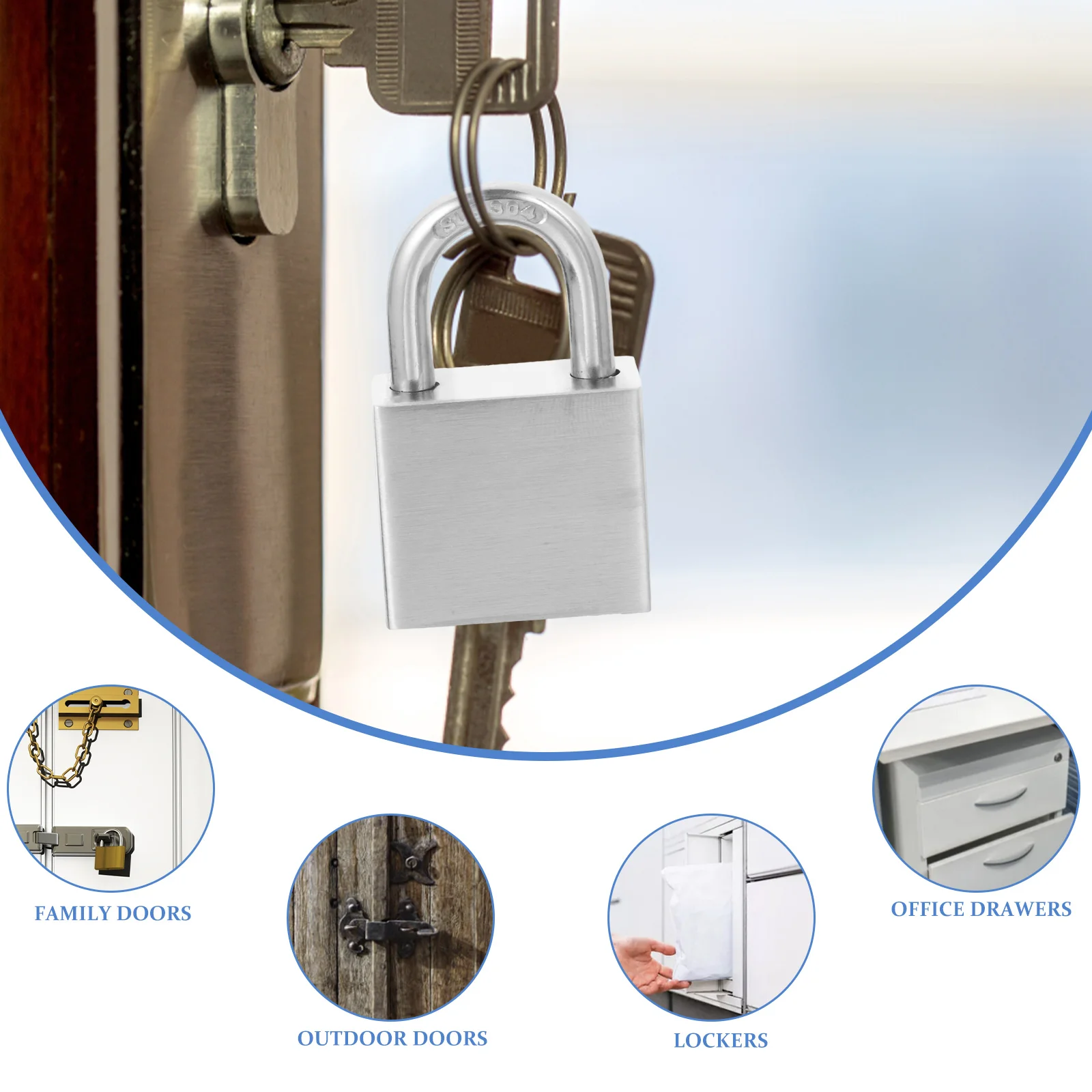 

Stainless Steel Padlock Mini Key Locks for Luggage Solid Anti Cutting Safe Durable Waterproof Family Doors Outdoor Warehouses