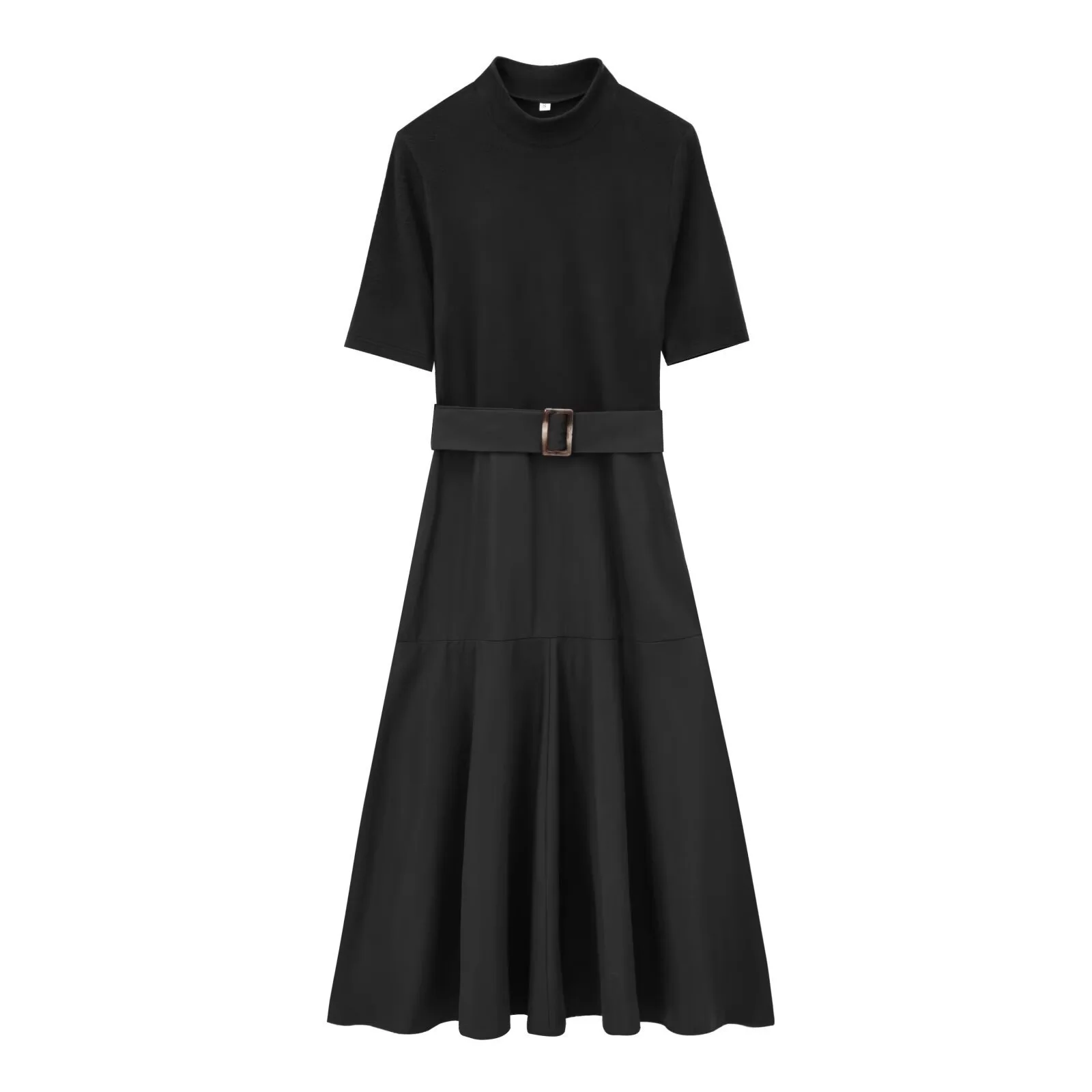 Summer Retro Fashion Elegant Women's Splicing Dress Belt Sleeveless Drape Mujer Vestidos Round Neck Zipper Long Fashion Dress
