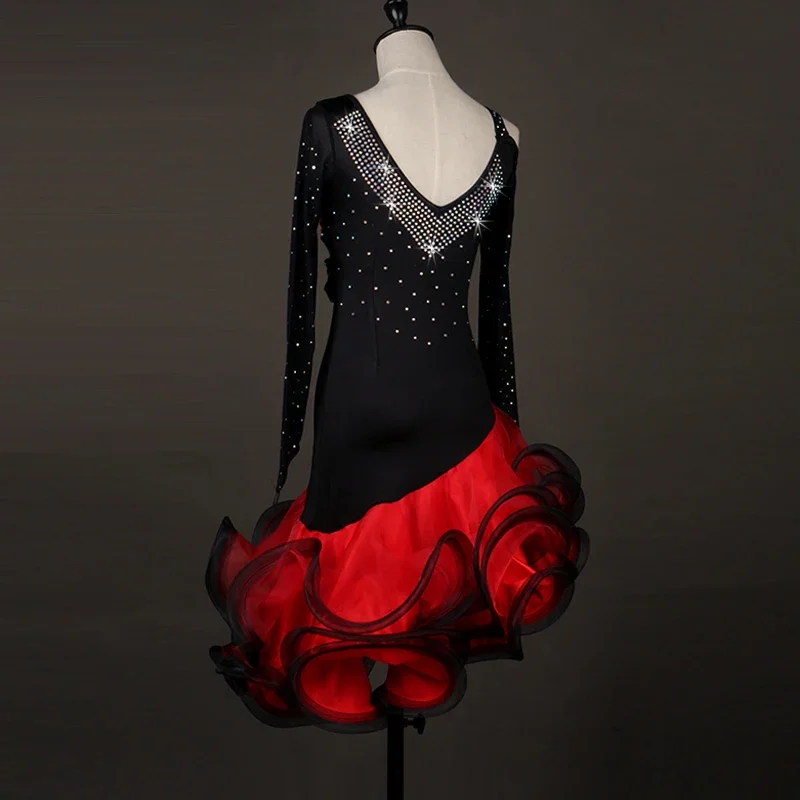 2026 Red Latin Dance Competition Costume Sexy New Adult Wear Women Midi Dress Ballroom Clothes Girl Sport Party Skirt Customized