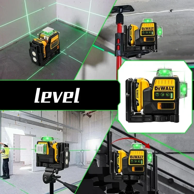DEWALT DW089LG Nivel láser 2025 12 líneas 3 lados líneas verticales de 360 grados uso en exteriores con medidor de nivel láser de batería de litio de 12V