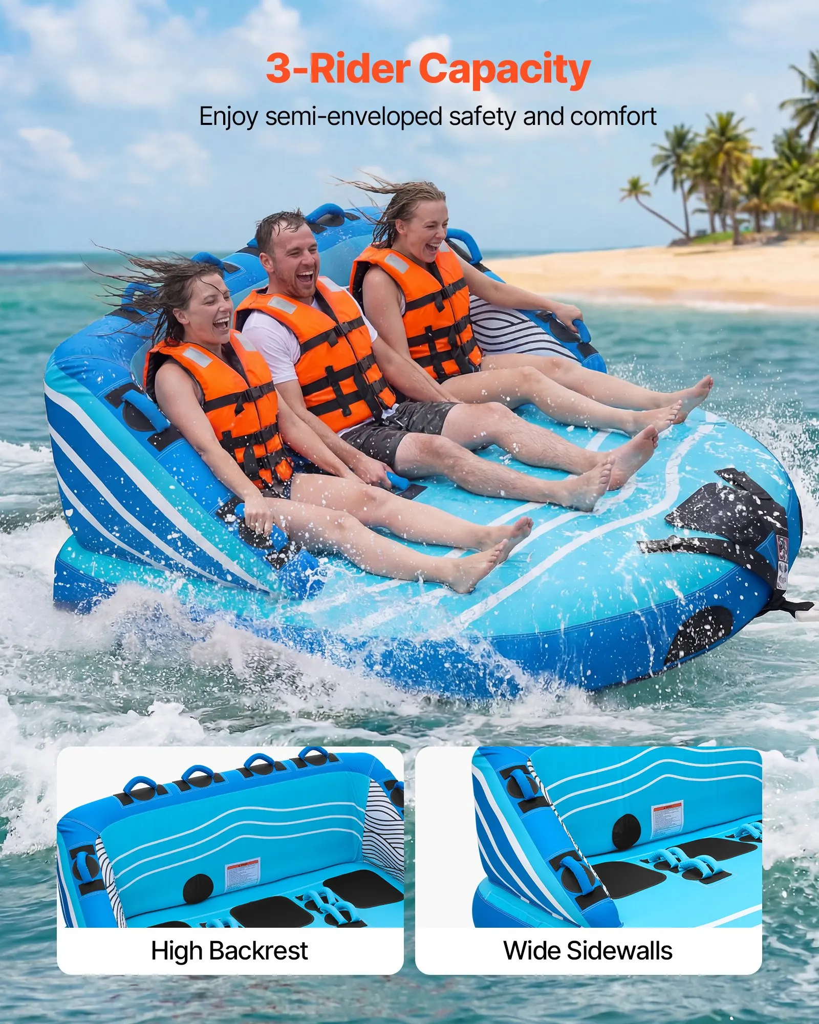 

Надувные буксируемые тюбинги для лодок, надувной тюбинг для 3 человек, выдерживающий нагрузку до 510 фунтов, для водных видов спорта - с...