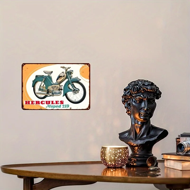 2D Flat Hercules Motorcycle 219 Vintage Metal Sign Chrome Design, Home Bar Cafe Farmhouse Garden Decor, Cafe Decoration