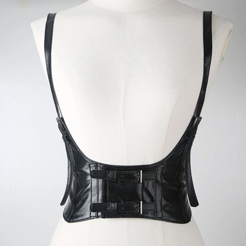 

Underbust Corset Top With Strap Push Up Bustier Waist Cincher Punk Leather Harness Belt Shapewear Punk Waistcoat