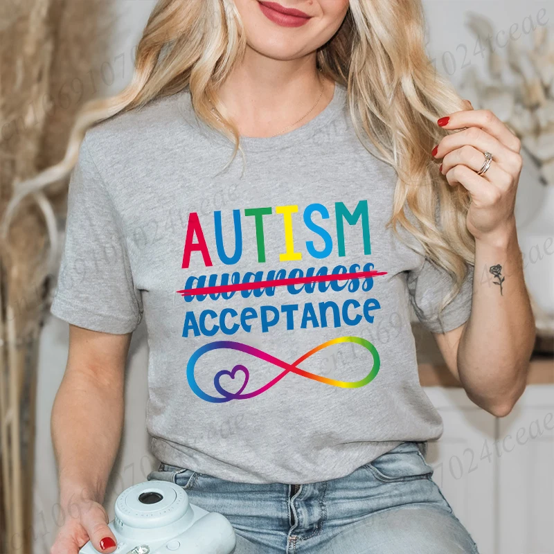 Accept Understand Love Women T-shirts Heart Autism Female Clothing Teacher Tees Shirts Autism Awareness Tops Autism Puzzle Tops