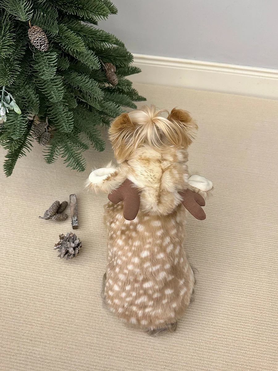 

Одежда для домашних животных с капюшоном Thiened для собак Yorkie Maltese Cisas, теплая одежда на пуговицах с оленями, маленький милый свитер для собак Порри