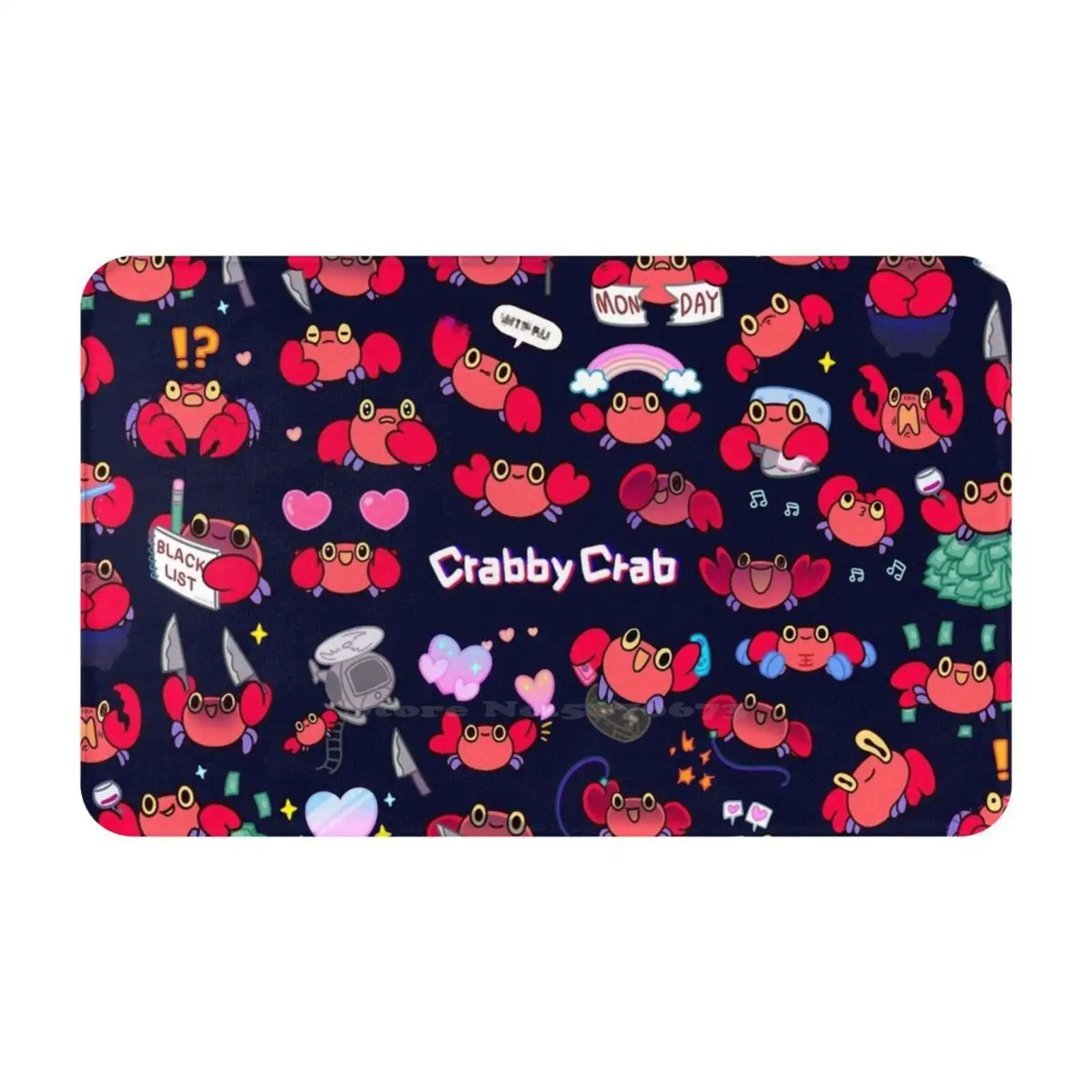 Crabby Crab-Pattern 3D Household Goods Mat Rug Carpet Foot Pad Crabby Pikaole Crustacean Animal Cute Kawaii Fun Knife Villian