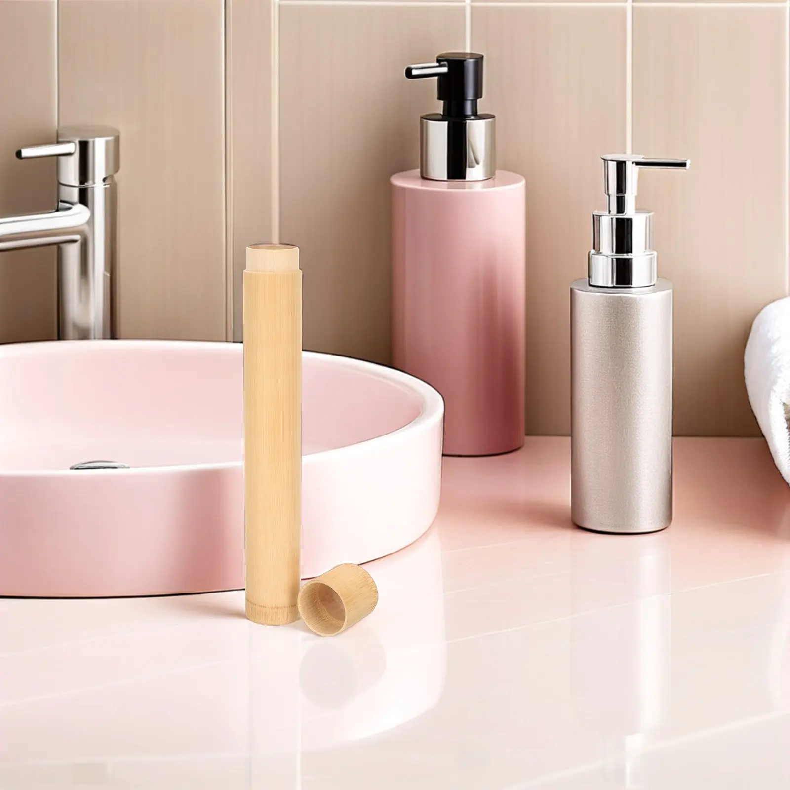 Bamboo Toothbrush Holder 4Pcs Portable Travel Case Dustproof Storage Tube for Bathroom Camping Hiking