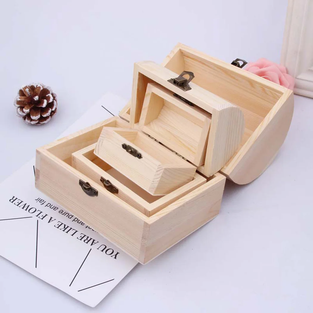 1x Plain Wood Wooden Arched Hinged Storage Boxes Craft Gift Box Multifunction Home Jewelry Sundries Cosmetics Storage Boxes