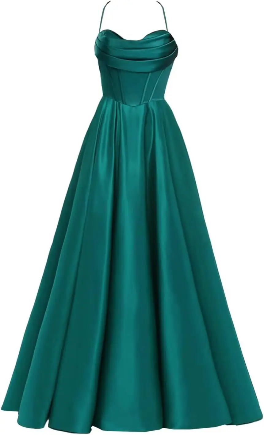 Long Pocket Off Shoulder Ball Dress with Heart-shaped Collar Satin Evening Gown, Suitable Formal Occasions , Dinners and Parties