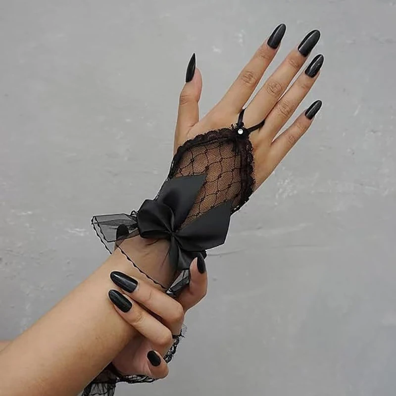 Hot！1Pairs Nails Accessories Photography Lace Mesh Hollow Bow Gloves Short Fingerless Sleeves Decoration Nail Gel Polish Display