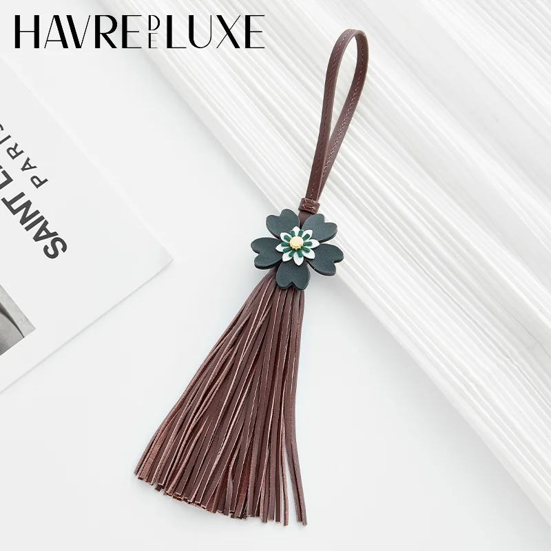 

Tassel flower leather bag charm for women bag cowhide exquisite versatile high-end hanging rope bag accessories