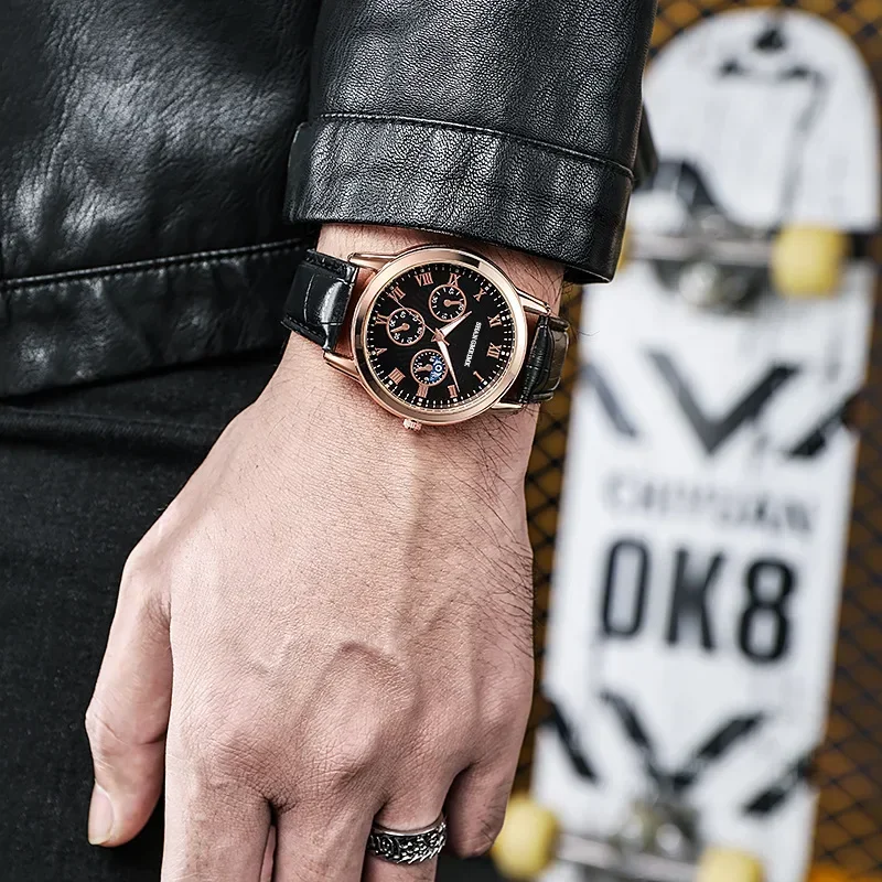 High Quality Men\'s Luxury Belt Fashion Quartz Watch Men Round Dial Business Student Sport Waterproof Glow Clock Reloj De Mujer