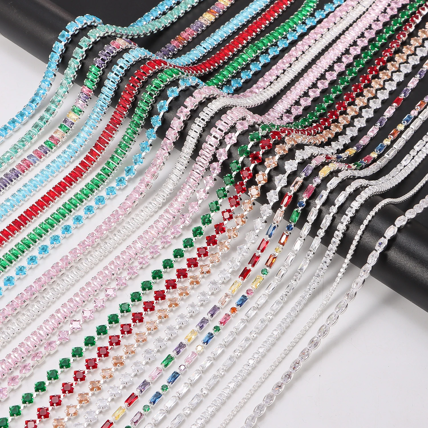 50cm Crystal Rhinestone Chain with Silver Plated Claw Base for DIY Decor, Phone Case Nail Art Craft - Colored Zircon Chain