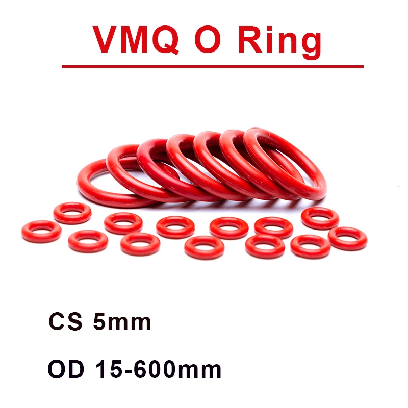 

Silicone O Ring Gasket Red VMQ Food Grade Sealing Washer Oil Resistant Insulation Rubber Sealing Ring CS 5mm OD 15-600mm