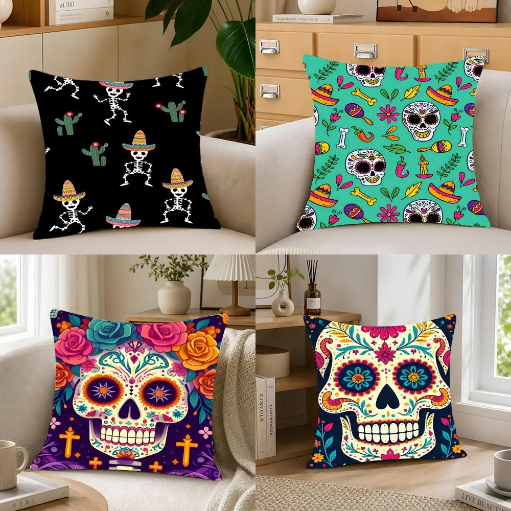 Art Festival Halloween Sugar Skull Decorative Cushion Cover Crystal velvet sofa Aesthetic room decor Car seat back cushion