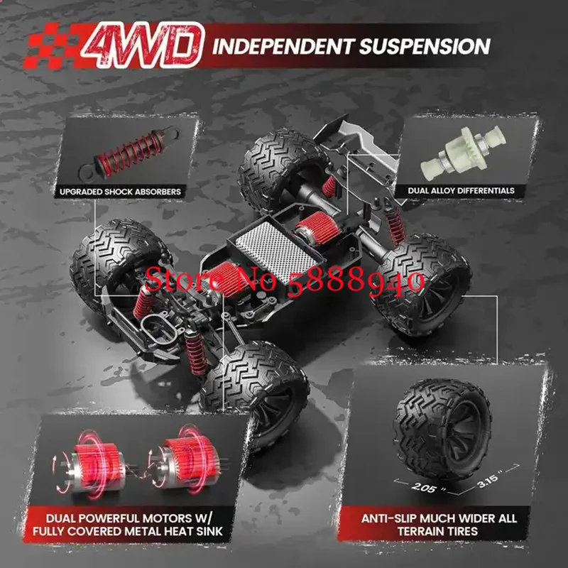 4WD 50KM/H High Speed Off-Road Remote Control Racing Car 1:16 2.4G Waterproof  Shock Absorption Rapid Drift Electric RC Car Toys