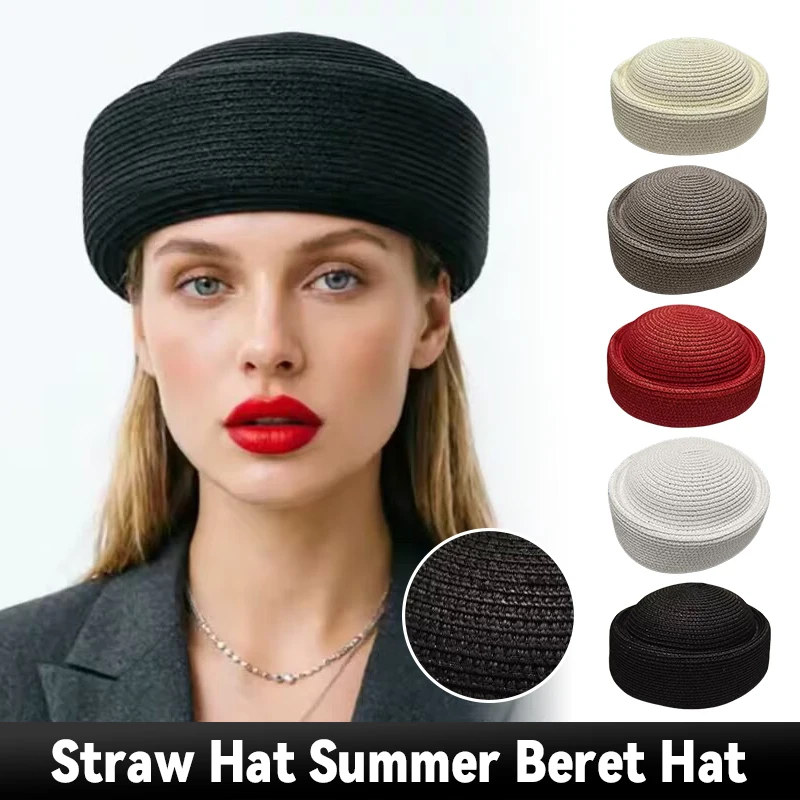 Stroh-Pillbox-Hut, Sommer-Baskenmütze, Sonnenhüte, japanischer Retro-Hochzeits-Fedora, Hostess-Mode, Millinery, Fascinator, Designer-Malermütze