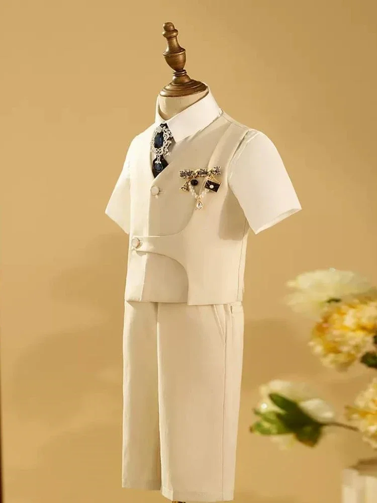 Costumes de Rhformels pour enfants, robe de soirée de baptême d'anniversaire de mariage, costume de performance de piano pour enfants, ensembles de gilet pour garçons, A2852, 5 pièces