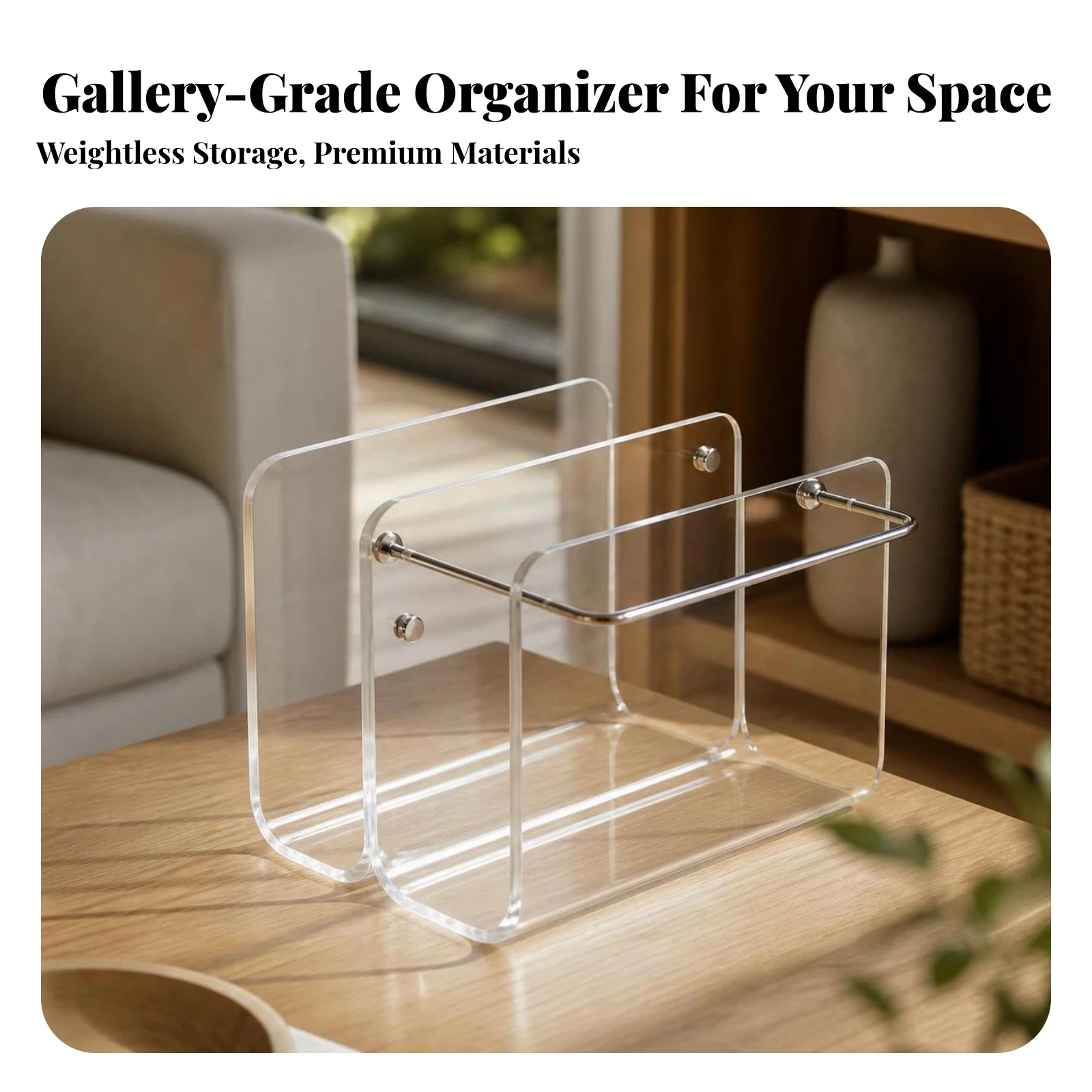 Acrylic Magazine Rack Clear Magazine Holder with Retaining Rod Desktop Literature Display Tabletop Desk Organizer Transparent