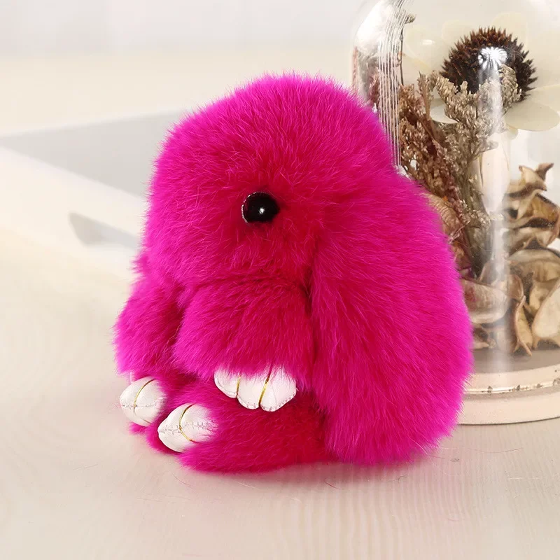 Cute Plush Bunny Keychain Women Fur Pom Pom Angel Rabbit Key Ring Hare Pompom Plush Dolls Toy Girls Bag Car Key Pendant 15cm