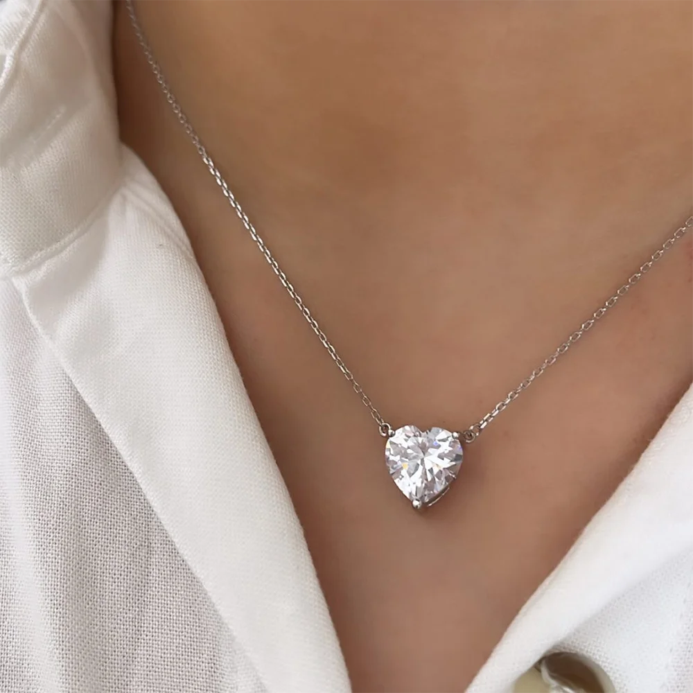 2/4Carat Heart Shape Moissanite Solitaire Pendant Necklace for Women 925 Sterling Silver D Color Diamond Neck Chain Necklaces